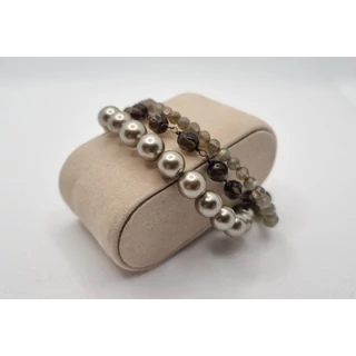 Füstkvarc-labradorit-kagyló többsoros ásvány karkötő