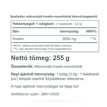 Vitaking 100% Kreatin monohidrát (natúr, mikronizált, 255 g)