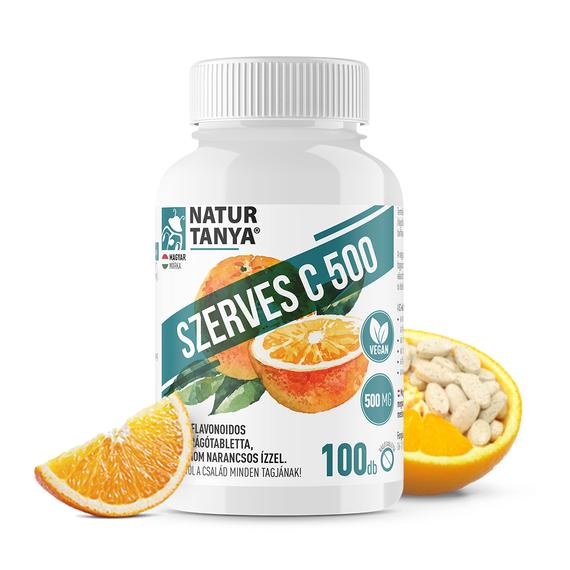 Natur Tanya® SZERVES C 500 – Kétféle C-vitamin citrus bioflavonoidokkal, finom narancs ízzel (100 db)