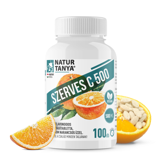 Natur Tanya® SZERVES C 500 – Kétféle C-vitamin citrus bioflavonoidokkal, finom narancs ízzel (100 db)